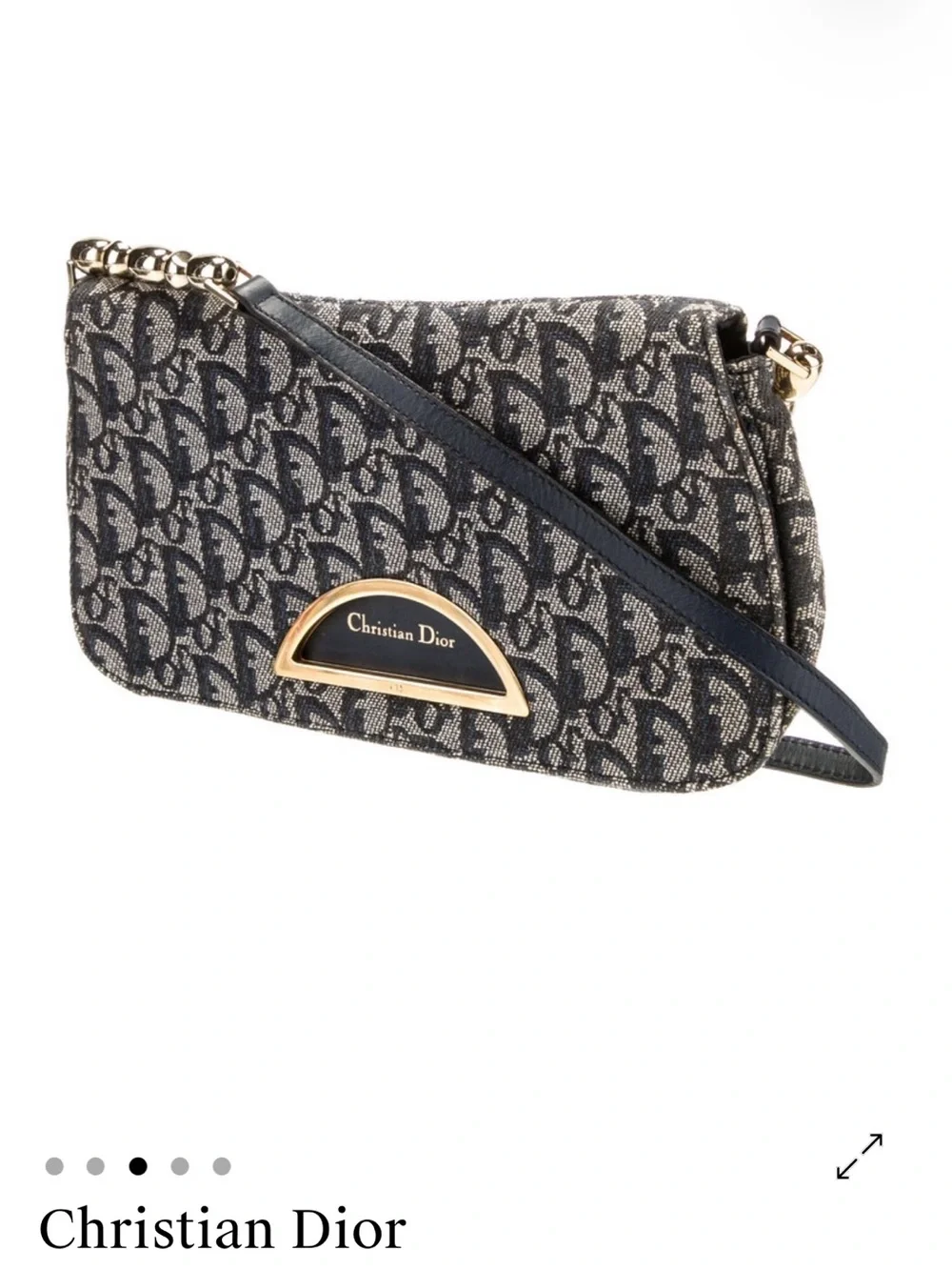 Dior Navy and Beige Logo Jacquard Crossbody Bag with Gold-Tone Accent